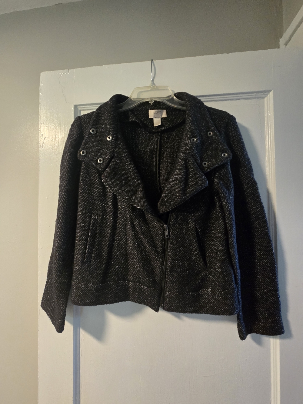 LOFT Black Tweed Zip-Front Blazer Jacket